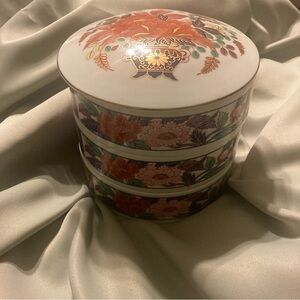 Vintage Japanese Porcelain Three Tier Stacking Container Festival Celebration